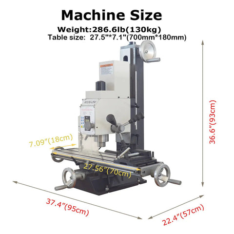 Mini Benchtop Mill And Drill Press With Brushless Motor, precision metalworking with a 27.5" x 7.1" table, compact design.