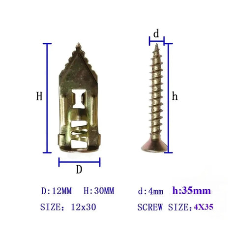 300 Piece Self Drilling Drywall Anchors With Screws Kit Heavy Duty Metal Wall Anchors Set 12x30mm and 12x35mm sizes diagram
