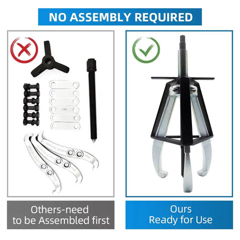 Heavy Duty 3 Jaw Gear Puller Set 10 Ton Capacity Steel Jaw Removal Tool For Gears Pulleys Flywheels And Bearings showing assembly difference.