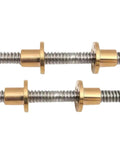 Stainless Steel Ball Screw T8 Lead Screw Bidirectional 8mm Diameter 200mm-600mm Length 2mm Pitch with brass nuts, side view