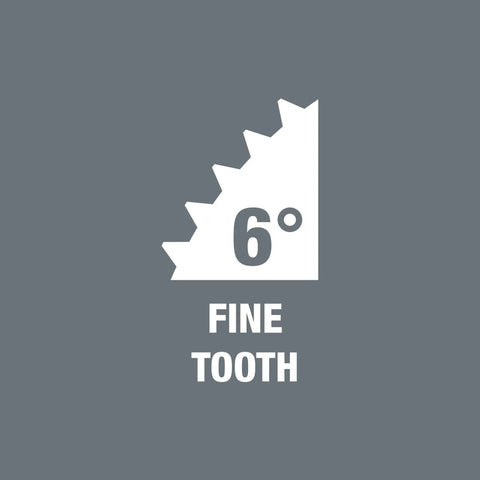 Graphic showing 6-degree fine tooth detail for Quarter Inch Drive Bit Set With Belt Clip Bit Check And Rapidaptor Holder In Carrying Case Including 28 Bits Adapter And Freewheel Sleeve For Quick Extensions On The Job.