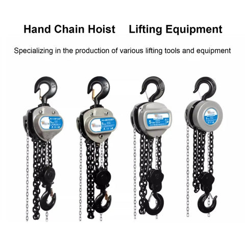 Hella Tough Hand Chain Hoist 2 Ton 4400 Pounds Capacity 19 Foot Lift Height G80 Alloy Chain dual swivel hooks displayed.