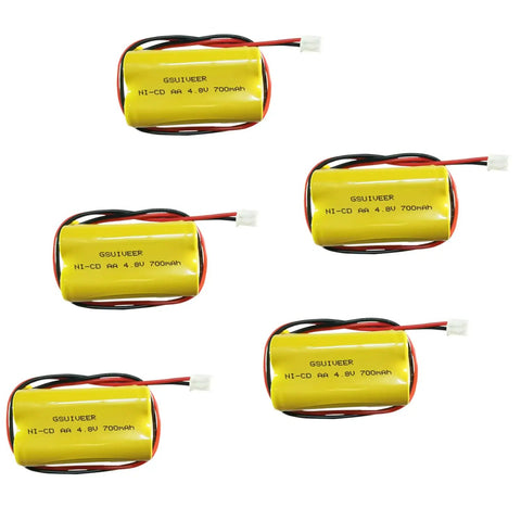 Emergency Exit Light Battery Replacement Kit DIY Friendly Install Ni-Cd 4.8V 700mAh 5 Pack showing batteries with connectors