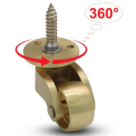 Close-up of 4 Pcs Universal Brass Caster Stem Wheels With 360 Degree Rotation And Brass Threaded Stems for easy installation.