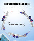 RC Airplane A380 Four Motor Two Point Four G Remote Control Plane with LED Lights performing aerial roll maneuver.
