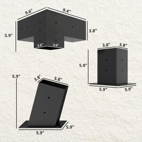 DIY Slanted Roof Pergola Bracket Kit With Post Bases And Wall Mounts, All In One Powder Coated Pergola Hardware For Porch Gazebo Backyard, 15 Degree Roof Design, Garden Pergola Kit