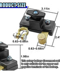 Heavy Duty Battery Disconnect Switch 12V 24V size dimensions with rotary design, brass and plastic materials, ideal for battery terminals.