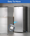 Ace 7 Cu Ft Upright Freezer That Converts To Chill Fridge Mode And Keeps Your Stash Fresh With Smooth Glide Drawers And Spacious Silver Cabinet For Zero Kitchen Stress All Year Round with wheels for easy mobility.