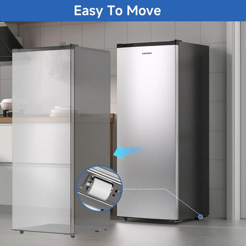 Ace 7 Cu Ft Upright Freezer That Converts To Chill Fridge Mode And Keeps Your Stash Fresh With Smooth Glide Drawers And Spacious Silver Cabinet For Zero Kitchen Stress All Year Round with wheels for easy mobility.