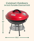 14 Inch Portable Charcoal Grill With Locking Lid And Dual Vents Lightweight Tabletop BBQ For Camping Tailgates And Cookouts Chrome Grate Red Finish