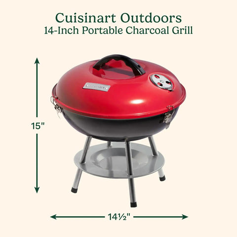 14 Inch Portable Charcoal Grill With Locking Lid And Dual Vents Lightweight Tabletop BBQ For Camping Tailgates And Cookouts Chrome Grate Red Finish
