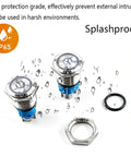 Two Pack 16mm Stainless Steel Latching Push Button Switch Waterproof IP65 12V 24V 5A SPDT On Off 1NO1NC With Blue LED