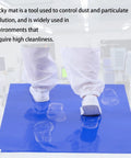 Heavy Duty Adhesive Mats To Trap Dust And Grime Effortlessly Peel And Replace Sticky Floor Pads For Cleanrooms Clinics And Construction Sites No Sweat Cleanup 300 Sheets Roll with footprints on blue surface.