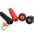 12 Pc Welding Cable Panel Connector Quick Fit Plug Socket Set Kit For Stable Power Supply Plus Heavy Duty Industrial Grade Connections Made Simple Fast And Secure, featuring red and black plastic connectors.