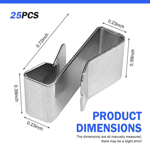 Heavy Duty Trailer Wire Clamps 25 Pack Stainless Steel Cable Management Brackets showing dimensions of 0.72 inch by 0.39 inch.