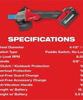 Badass Brushless Angle Grinder Set Featuring Dual High Output Batteries And Rapid Charger specifications on red background.