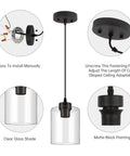 Industrial Pendant Light With Clear Glass Shade In Matte Black For Kitchen Island Living Room Hallway Bedroom Dining