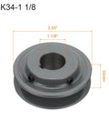 V Belt Sheave One And One Eighth Inch Bore Cast Iron Three Point Five Five Inch Outer Diameter Single Groove Web Sheave Bored To Size For 3L Or B Belts Durable Drive Pulley Industrial Grade, front view with measurements