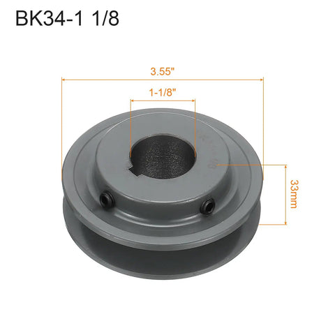 V Belt Sheave One And One Eighth Inch Bore Cast Iron Three Point Five Five Inch Outer Diameter Single Groove Web Sheave Bored To Size For 3L Or B Belts Durable Drive Pulley Industrial Grade, front view with measurements