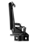 Hood catch release assembly, black metal, side view, model 04-314