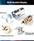 Parts of a 12V 775 DC Motor With High Torque Up To 20,000 RPM Dual Ball Bearing Built In Cooling Fan, including magnetic ring, carbon brush, and copper wire.