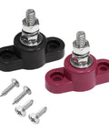 Dead Reliable Rock Solid Top Shelf Heavy Duty Battery Junction Block 2 Piece, quarter inch, black and red distribution bars with screws.