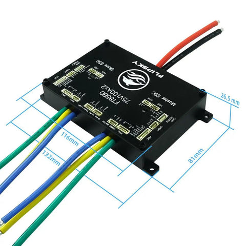 Dual 84V 200A ESC With Aluminum Case for Electric Skateboard Scooter Ebike Motorcycle Robotics FT85BD, shown with dimensions