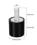M5 Thread Rubber Mounts For Vibration Isolation, Cylindrical Shock Absorbers With Studs, 15x15mm, 8 Pack, Quiet Operation And Stable Mounting For DIY Projects And Small Machinery; M5 stud, 15mm rubber body