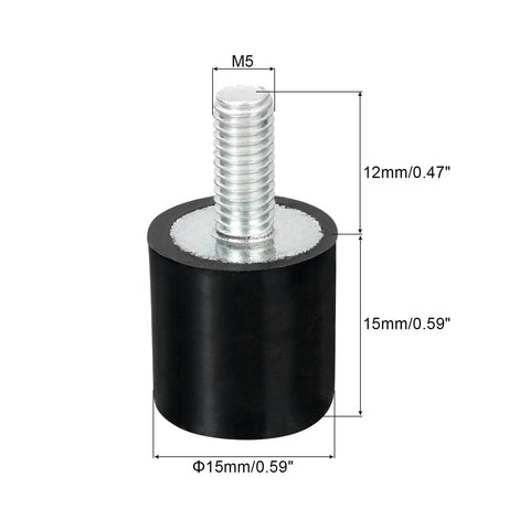 M5 Thread Rubber Mounts For Vibration Isolation, Cylindrical Shock Absorbers With Studs, 15x15mm, 8 Pack, Quiet Operation And Stable Mounting For DIY Projects And Small Machinery; M5 stud, 15mm rubber body