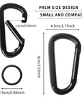 Heavy Duty 3 Inch Carabiner Clip For Hammocks And Gear D Shaped Spring Hook Clip For Camping Hiking Keychains Dog Leash Harness And Key Ring 880 Lbs Black Pack Of 2 shown with dimensions