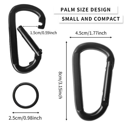 Heavy Duty 3 Inch Carabiner Clip For Hammocks And Gear D Shaped Spring Hook Clip For Camping Hiking Keychains Dog Leash Harness And Key Ring 880 Lbs Black Pack Of 2 shown with dimensions