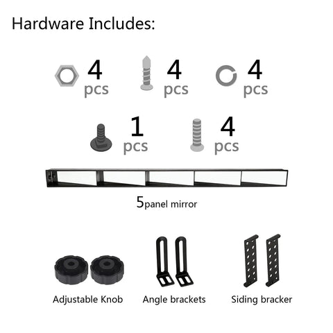 Hardware for Universal 5 Panel Golf Cart Rear View Mirror With Wide Angle Viewing And Blind Spot Wink Mirror For EZGO Yamaha Club Car