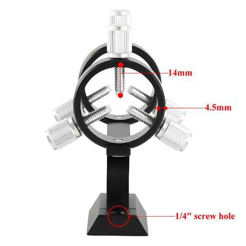 Beefy High Profile Aluminum Alloy Adjustable Laser Finder Scope Bracket With One Quarter Inch Screw, front view with dimensions.