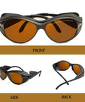 Badass OD5 Laser Safety Goggles With Solid Black Frame Block Dangerous UV And IR Rays From 190 To 540 Nm And 800 To 1700 Nm Built Tough For Welding Marking Engraving Keep Your Peepers Safe, front, side, and back views.
