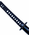 Handle of Unsharpened Carbon Steel Iaito Iaido Practice Katana Sword for Safe Training, showing black wrap and crane tsuba