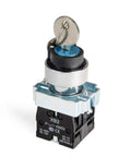 22mm 3 Position Momentary Key Switch With 2 Normally Open Contacts For Industrial Machinery And Control Panels Removable Key 660VAC 10A Rating Durable Plastic Housing Easy Mounting High Reliability, front view