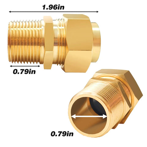 2 Pack Three Quarter Inch NPT Male Nipple Brass Pipe Fittings Hex Brass Tone Gas Line Adapters for durable connections