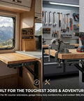 Built Like A Tank Heavy Duty Folding Shelf Brackets 2 Pack Matte Black Steel for RV counter and garage workbench usage.