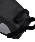Close-up of black 10L Roll Top Bike Saddle Bag With Water Resistant PVC TPU Construction Adjustable Capacity Reflective Accents