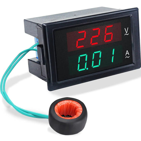 2in1 Digital AC Voltmeter Ammeter 80V-300V 0-100A Panel Meter With LED Display showing voltage and current, includes Current Transformer CT