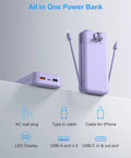 High Capacity 20000mAh Portable Charger With Built In Cables And Wall Plug USB C Fast Charging Power Bank With Digital Display