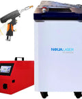 3000W Four In One Laser Welding Machine With Auto Wire Feeder 380V Hardcore Metal Cutter and Rust Remover, featuring touch screen and welding gun.