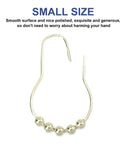 15 Pack Beads Curtain Hooks With Glide Rollers Gold Iron Shower Curtain Rings close-up showing small size and beaded design