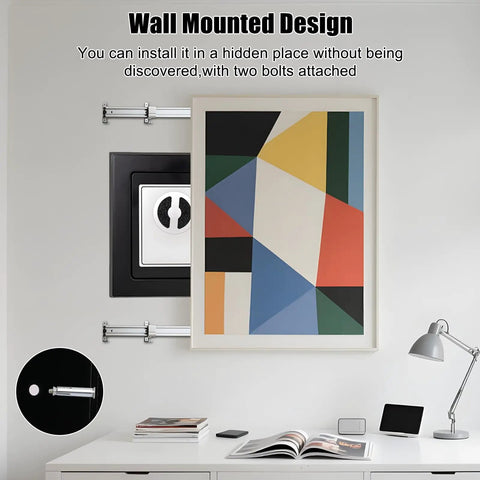 Wall-mounted Mini Electronic Safe Box With Digital Keypad 0.23 Cu Ft hidden behind colorful artwork in home office setting