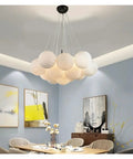 Bubble Glass Chandelier White Ball Suspension Pendant Lamp Hanging Light for Living Room Bedroom Home Decor,Modern in stylish dining room setting.