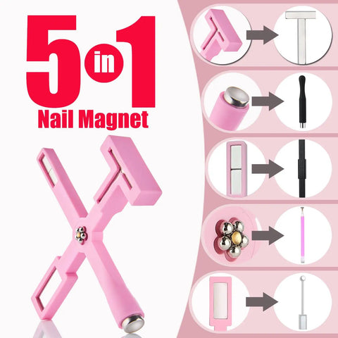 5 in 1 nail magnet from 11Pcs Cat Eye Nail Magnet Set with multifunctional tools in pink featuring various head designs