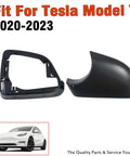 Super Clean Slick Swap Replacement Rearview Mirror Cover And Lower Trim Ring Frame Set For Tesla Model Y Driver Side Door Wing Mirror Housing Direct Bolt On 2020 To 2023, black plastic parts.