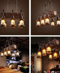 Rustic Farmhouse Linear Pendant Light With Wood Beam, Industrial Island Chandelier in living room, vintage decor
