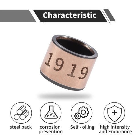 No Nonsense Two Pack Oilless Sleeve Bearings With Bronze Coated Steel Core Three Quarter Inch Bore And Seven Eighth Inch Outer Diameter showing bronze bushing with steel back.