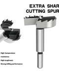 Close-up of an extra sharp cutting spur from the Eight Piece Heavy Duty Hex Shank Forstner Bit Set Built From Heat Treated Steel.